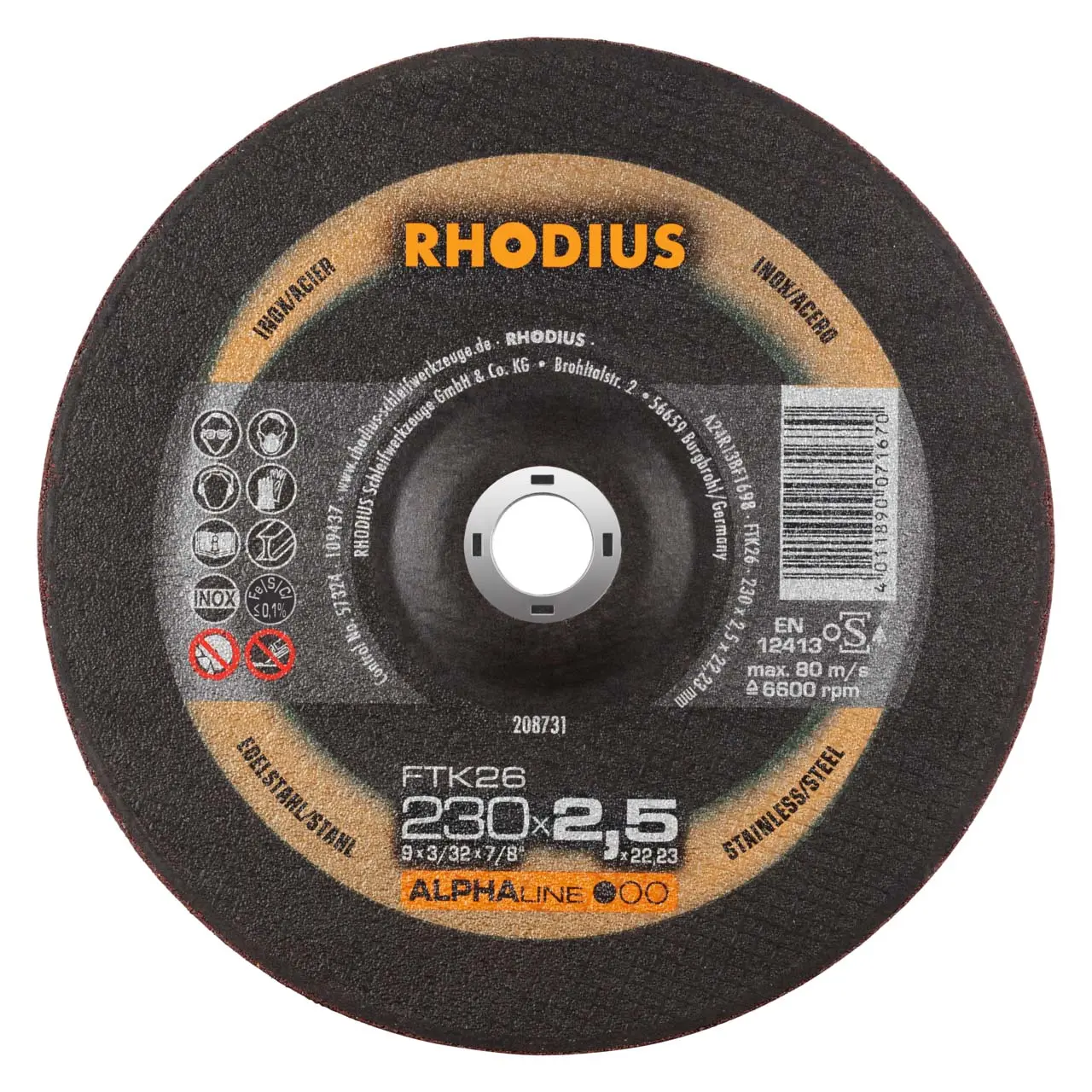 rhodius-pic-ftk26-230-4011890071670-p01 صفحه برش استنلس استیل آلفالاین 2.5*230 - تصویر 1